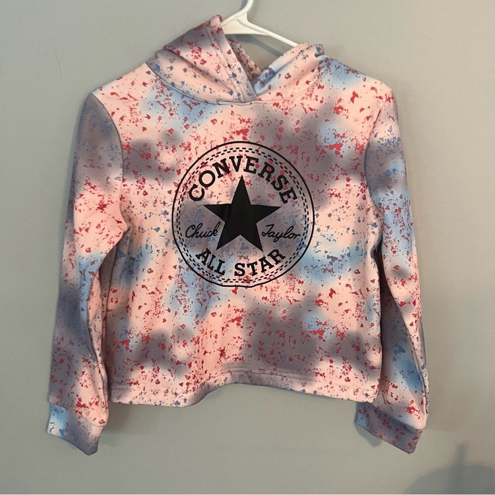 Converse All Star Logo Tie Dye Cropped Hoodie Sweatshirt Girls Size Large